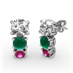 Scala Küpe - Swarovski, kök zümrüt ve rodolit garnet 925 ayar gümüş küpe #uqapo2