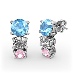Scala Küpe - Akuamarin, swarovski ve pembe kuvars 8 ayar beyaz altın küpe #utgcy