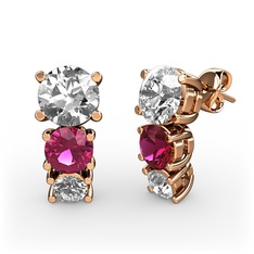Scala Küpe - Swarovski, rodolit garnet ve beyaz zirkon 8 ayar rose altın küpe #va956w