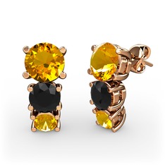 Scala Küpe - Sitrin ve siyah zirkon 14 ayar rose altın küpe #vcy27n