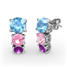 Scala Küpe - Akuamarin, pembe kuvars ve ametist 18 ayar beyaz altın küpe #vdjr22