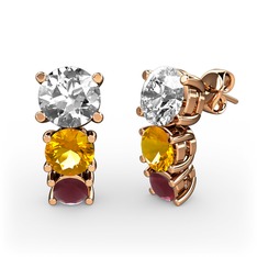 Scala Küpe - Swarovski, sitrin ve kök yakut 8 ayar rose altın küpe #vebe2u