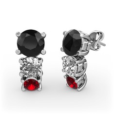Siyah zirkon, beyaz zirkon ve garnet 14 ayar beyaz altın küpe