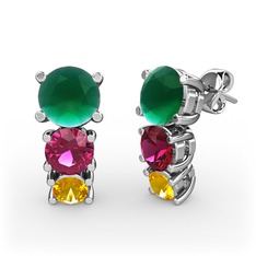 Scala Küpe - Kök zümrüt, rodolit garnet ve sitrin 14 ayar beyaz altın küpe #vs0e3v