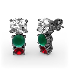 Scala Küpe - Pırlanta, kök zümrüt ve garnet 925 ayar siyah rodyum kaplama gümüş küpe (1 karat) #vsj8gj