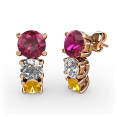 Rodolit garnet, beyaz zirkon ve sitrin 18 ayar rose altın küpe