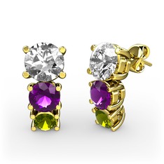 Swarovski, ametist ve peridot 925 ayar altın kaplama gümüş küpe