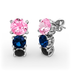 Scala Küpe - Pembe kuvars, lab safir ve siyah zirkon 14 ayar beyaz altın küpe #w8syko