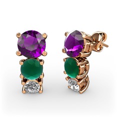 Scala Küpe - Ametist, kök zümrüt ve pırlanta 8 ayar rose altın küpe (0.22 karat) #w9evw3