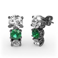 Scala Küpe - Swarovski ve yeşil kuvars 925 ayar siyah rodyum kaplama gümüş küpe #wejyyq