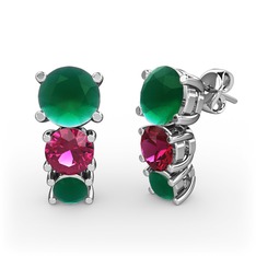 Kök zümrüt ve rodolit garnet 8 ayar beyaz altın küpe