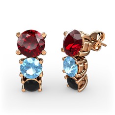 Scala Küpe - Garnet, akuamarin ve siyah zirkon 14 ayar rose altın küpe #wgmq3j