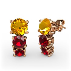Sitrin ve garnet 18 ayar rose altın küpe