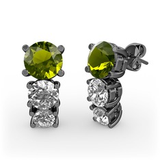 Peridot, pırlanta ve swarovski 925 ayar siyah rodyum kaplama gümüş küpe (0.48 karat)