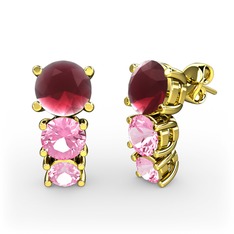 Scala Küpe - Kök yakut ve pembe kuvars 8 ayar altın küpe #wmgzhx