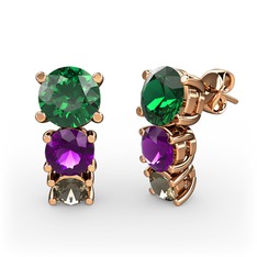 Scala Küpe - Yeşil kuvars, ametist ve dumanlı kuvars 18 ayar rose altın küpe #wqu1jv