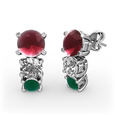 Scala Küpe - Kök yakut, swarovski ve kök zümrüt 8 ayar beyaz altın küpe #wsh81s