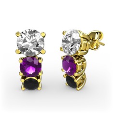 Scala Küpe - Beyaz zirkon, ametist ve siyah zirkon 18 ayar altın küpe #wssana