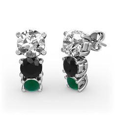 Scala Küpe - Swarovski, siyah zirkon ve kök zümrüt 18 ayar beyaz altın küpe #wu7seq