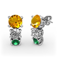 Scala Küpe - Sitrin, swarovski ve yeşil kuvars 925 ayar gümüş küpe #x34gka
