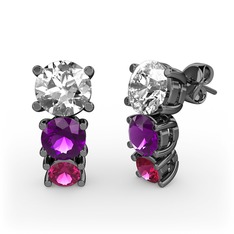 Swarovski, ametist ve rodolit garnet 925 ayar siyah rodyum kaplama gümüş küpe