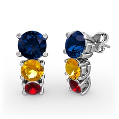 Scala Küpe - Lab safir, sitrin ve garnet 8 ayar beyaz altın küpe #x8npgj