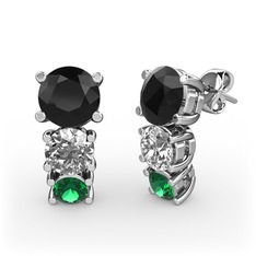 Scala Küpe - Siyah zirkon, swarovski ve yeşil kuvars 925 ayar gümüş küpe #xciuy4