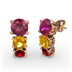 Scala Küpe - Rodolit garnet, sitrin ve garnet 8 ayar rose altın küpe #xf0bu4