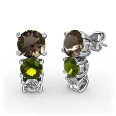 Scala Küpe - Dumanlı kuvars, peridot ve swarovski 18 ayar beyaz altın küpe #xjlbxn