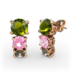 Scala Küpe - Peridot, pembe kuvars ve dumanlı kuvars 8 ayar rose altın küpe #xtoqg2