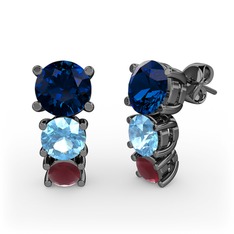 Scala Küpe - Lab safir, akuamarin ve kök yakut 925 ayar siyah rodyum kaplama gümüş küpe #xwcjp4