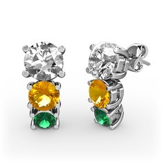 Scala Küpe - Pırlanta, sitrin ve yeşil kuvars 18 ayar beyaz altın küpe (1 karat) #y07ckz