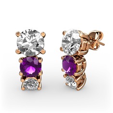 Scala Küpe - Beyaz zirkon, ametist ve pırlanta 18 ayar rose altın küpe (0.22 karat) #y09ard