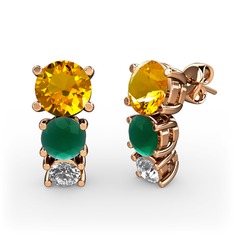 Scala Küpe - Sitrin, kök zümrüt ve swarovski 18 ayar rose altın küpe #y4hesn