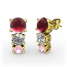 Scala Küpe - Kök yakut, swarovski ve pembe kuvars 18 ayar altın küpe #y4rx3h