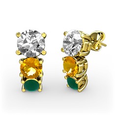 Scala Küpe - Swarovski, sitrin ve kök zümrüt 925 ayar altın kaplama gümüş küpe #yahiy7