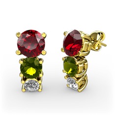 Garnet, peridot ve swarovski 14 ayar altın küpe