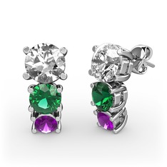 Swarovski, yeşil kuvars ve ametist 925 ayar gümüş küpe