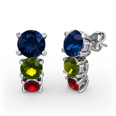 Lab safir, peridot ve garnet 8 ayar beyaz altın küpe