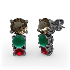 Scala Küpe - Dumanlı kuvars, kök zümrüt ve garnet 925 ayar siyah rodyum kaplama gümüş küpe #yphevr