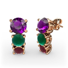 Scala Küpe - Ametist, kök zümrüt ve kök yakut 18 ayar rose altın küpe #yuxdvn