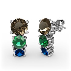 Scala Küpe - Dumanlı kuvars, yeşil kuvars ve lab safir 14 ayar beyaz altın küpe #z06pcn