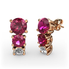 Scala Küpe - Rodolit garnet ve beyaz zirkon 18 ayar rose altın küpe #z4kjzh