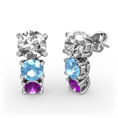 Swarovski, akuamarin ve ametist 18 ayar beyaz altın küpe