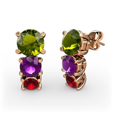 Scala Küpe - Peridot, ametist ve garnet 18 ayar rose altın küpe #zdvaly