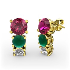 Scala Küpe - Rodolit garnet, kök zümrüt ve swarovski 14 ayar altın küpe #zeyuqd