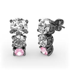 Scala Küpe - Swarovski, beyaz zirkon ve pembe kuvars 925 ayar siyah rodyum kaplama gümüş küpe #zik74w