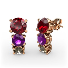 Scala Küpe - Garnet, ametist ve dumanlı kuvars 18 ayar rose altın küpe #zk4jjj