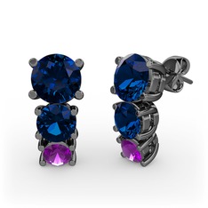 Lab safir ve ametist 925 ayar siyah rodyum kaplama gümüş küpe