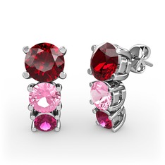 Scala Küpe - Garnet, pembe kuvars ve rodolit garnet 18 ayar beyaz altın küpe #zxqggs